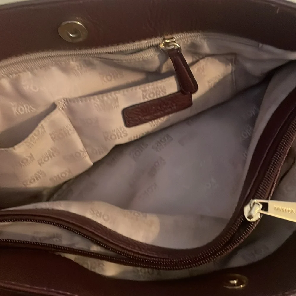 Michael Kors Burgundy Leather Tote with Gold Chain Handles